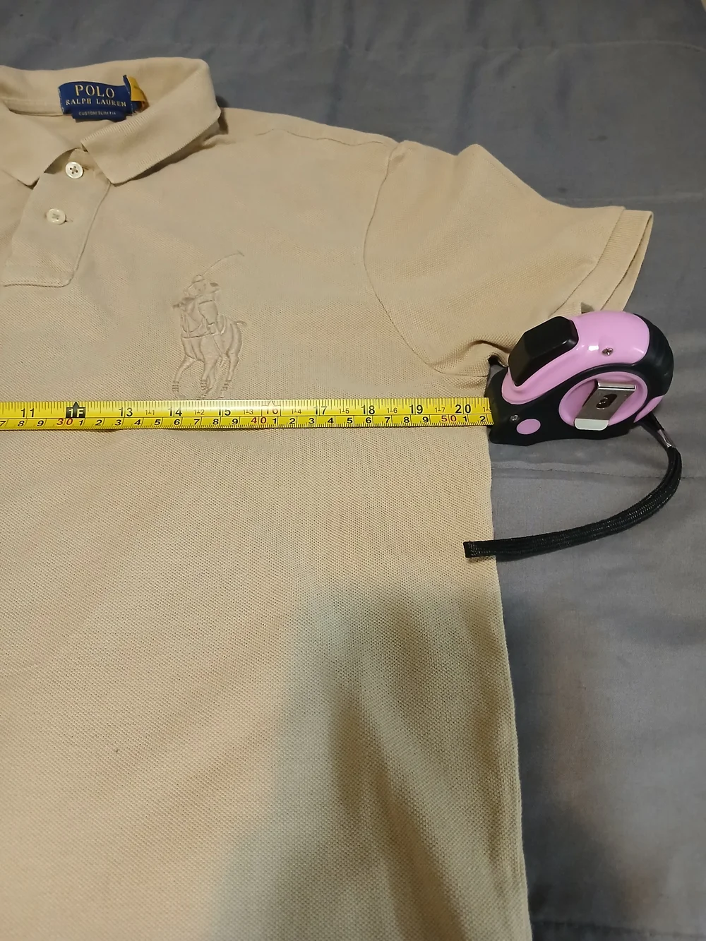 100% Cotton Polo Ralph Lauren Custom Slim Fit Big Pony Polo Shirt Tan/Beige-Sz M